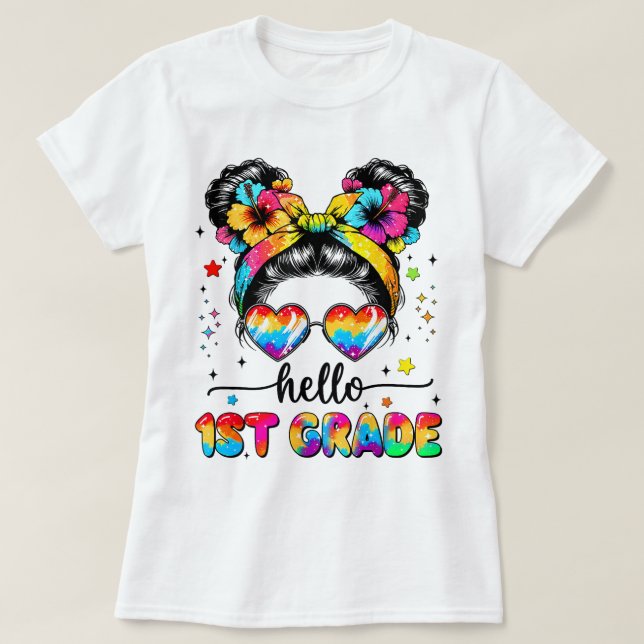 Camiseta Hello First Grade Teacher Coquette Pencil Bow (Diseño del anverso)