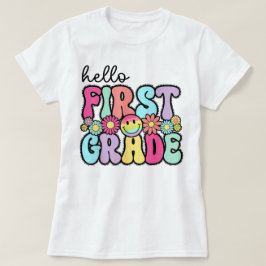 Camiseta Hello First Grade Teacher Coquette Pencil Bow