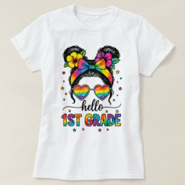 Camiseta Hello First Grade Teacher Coquette Pencil Bow