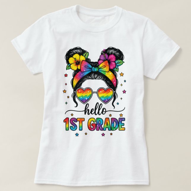 Camiseta Hello First Grade Teacher Coquette Pencil Bow (Diseño del anverso)