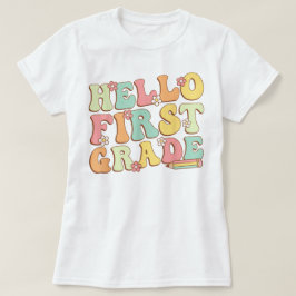 Camiseta Hello First Grade Teacher Coquette Pencil Bow