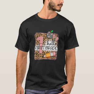 Camiseta Hello First Grado Leopard Background Apple Back to