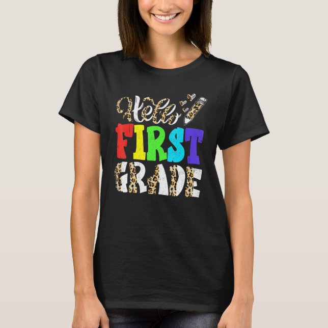 Camiseta Hello First Grado Leopard Print 1º Grado Volver a (Anverso)