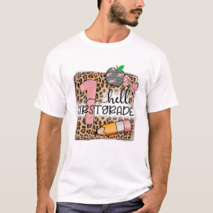 Camiseta Hello First Grado Leopard Print 1St Grado Back to