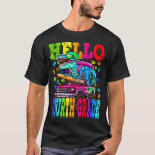 Camiseta Hello Fourth Grade Monster Truck Dinosaur Back To