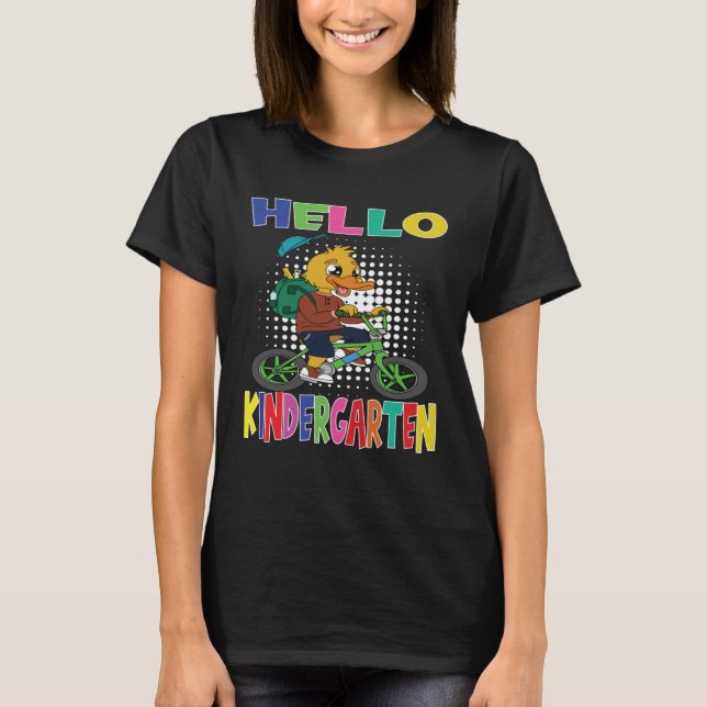 Camiseta Hello Kindergarten Duck Riding A Bicycle (Anverso)