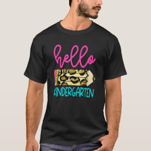 Camiseta Hello Kindergarten Leopard Pencil Cute Teacher
