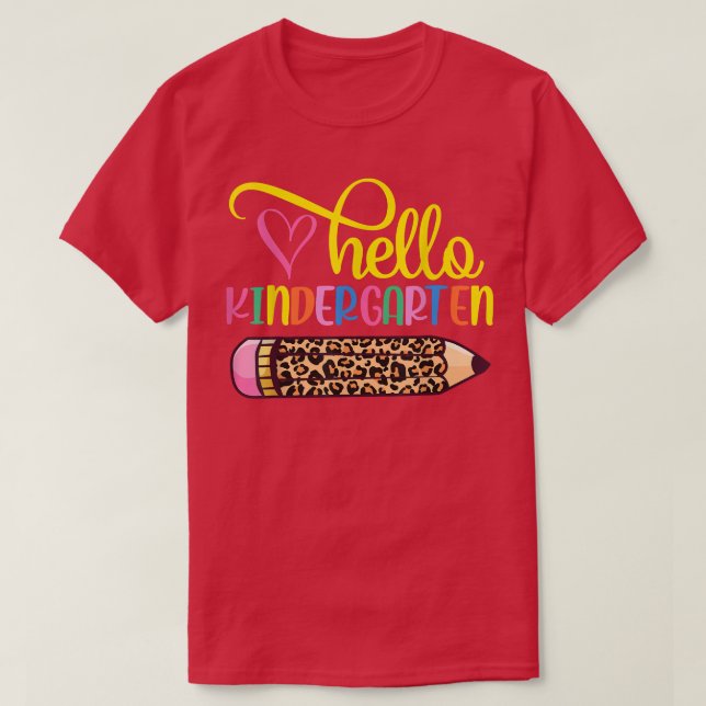 Camiseta Hello Kindergarten Leopard Pink Pencil First Day o (Diseño del anverso)