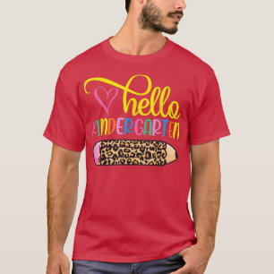 Camiseta Hello Kindergarten Leopard Pink Pencil First Day o