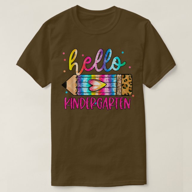 Camiseta Hello Kindergarten Leopard Tie Dye PencilCute Teac (Diseño del anverso)