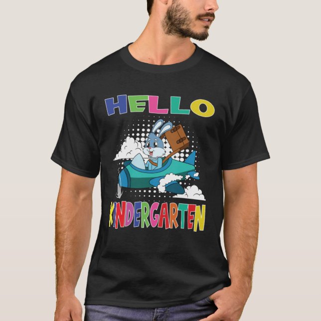 Camiseta Hello Kindergarten Rabbit Flying Plane (Anverso)