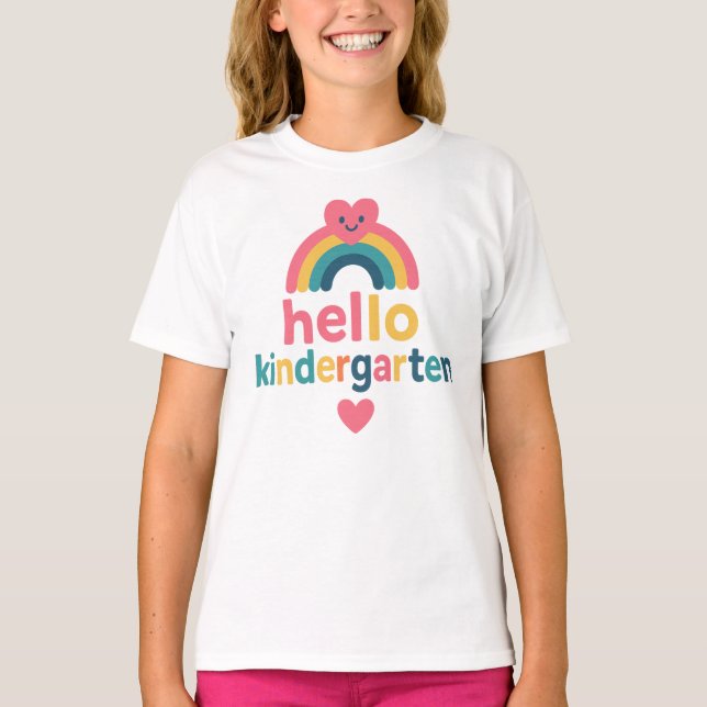 Camiseta Hello Kindergarten Rainbow Heart Back To School (Anverso)