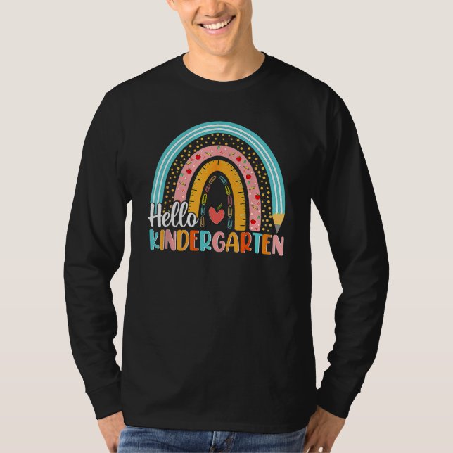 Camiseta Hello Kindergarten Rainbow Teacher Student Back To (Anverso)