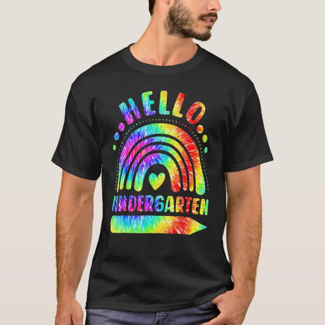 Camiseta Hello Kindergarten Tie Dye Boho Rainbow Back To Sc (Anverso)