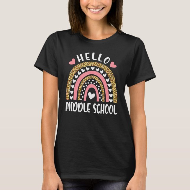 Camiseta Hello Middle School Rainbow Teachers Back To Schoo (Anverso)