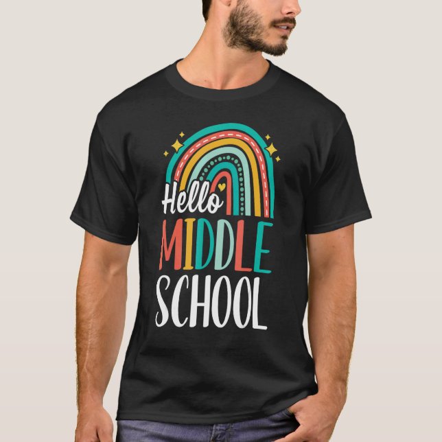 Camiseta Hello MiddleSchool Rainbow for Teachers Girls Kids (Anverso)