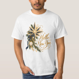 Camiseta Hello New Year 2027 Elegant Gold Star T-Shirt