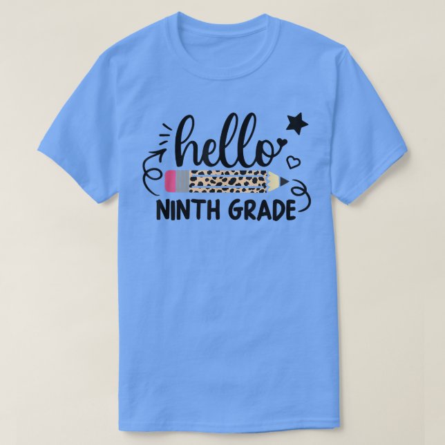 Camiseta Hello Ninde Grado Leopard Pencil Back To School 9t (Diseño del anverso)