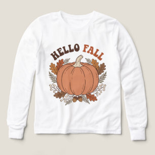 Camiseta Hello Otoño Calabaza Hojas de Otoño