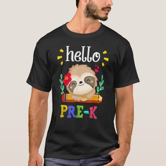 Camiseta Hello Pre K Back To School Cute Sloth  Girl Kids (Anverso)