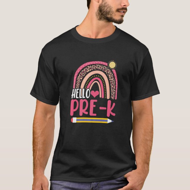 Camiseta Hello Pre K Back To School Rainbow   (Anverso)