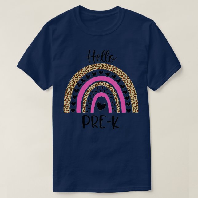 Camiseta Hello Pre K Funny Leopard Rainbow Back To School  (Diseño del anverso)