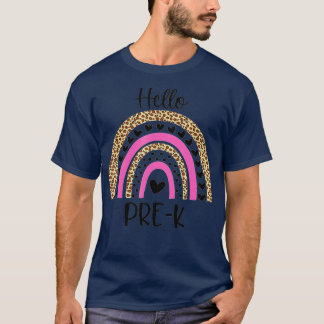 Camiseta Hello Pre K Funny Leopard Rainbow Back To School 