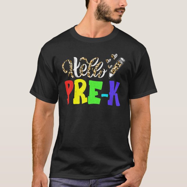 Camiseta Hello Pre K Leopard Print Pre K Back To School (Anverso)