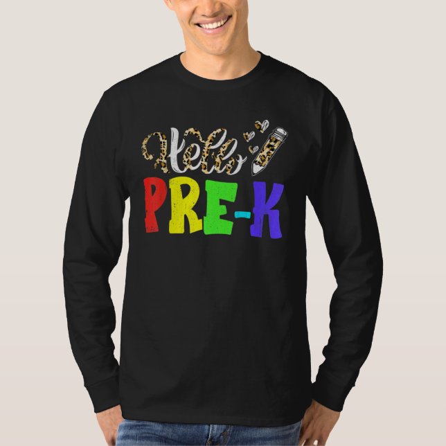 Camiseta Hello Pre K Leopard Print Pre K Back To School (Anverso)