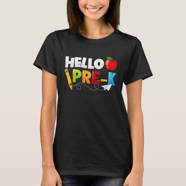 Camiseta Hello Pre k  Preschool Back To School Boys Girls K (Anverso)
