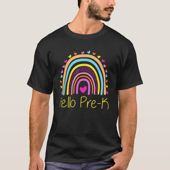 Camiseta Hello Pre K Rainbow Team Hello Preschool Rocks Squ (Anverso)