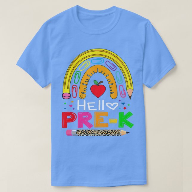 Camiseta Hello Pre-k School Rainbow Back to School Teacher  (Diseño del anverso)