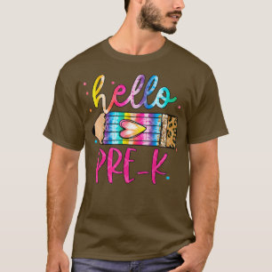 Camiseta Hello PreK Leopard Tie Dye PencilCute Teacher 