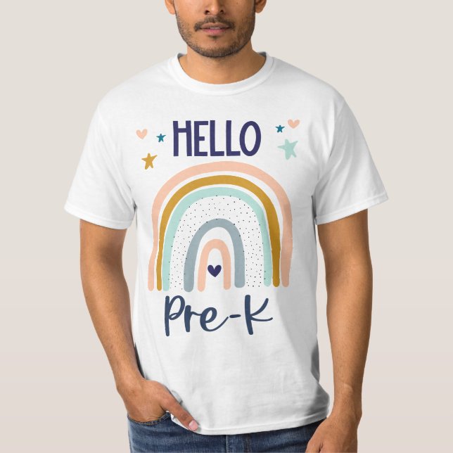 Camiseta Hello PreK Retro Rainbow Pre K Teaher Toddler Girl (Anverso)