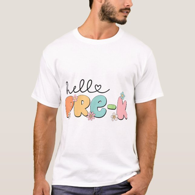 Camiseta Hello Preschool Back To School Groovy Teacher Kids (Anverso)