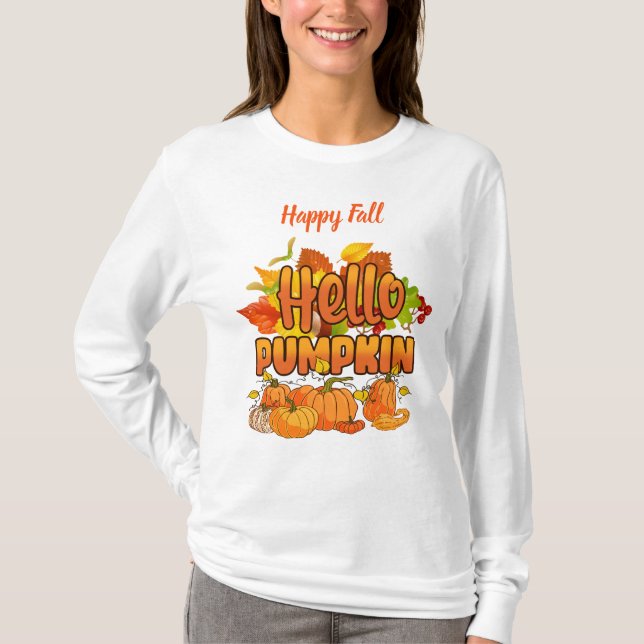 Camiseta Hello Pumpkin Autumn Personalizar Textos (Anverso)