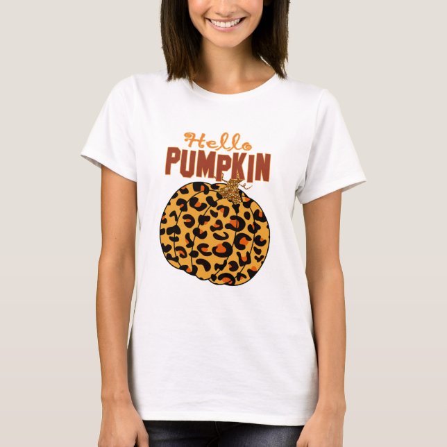 Camiseta Hello Pumpkin - Fall Leopard Print (Anverso)