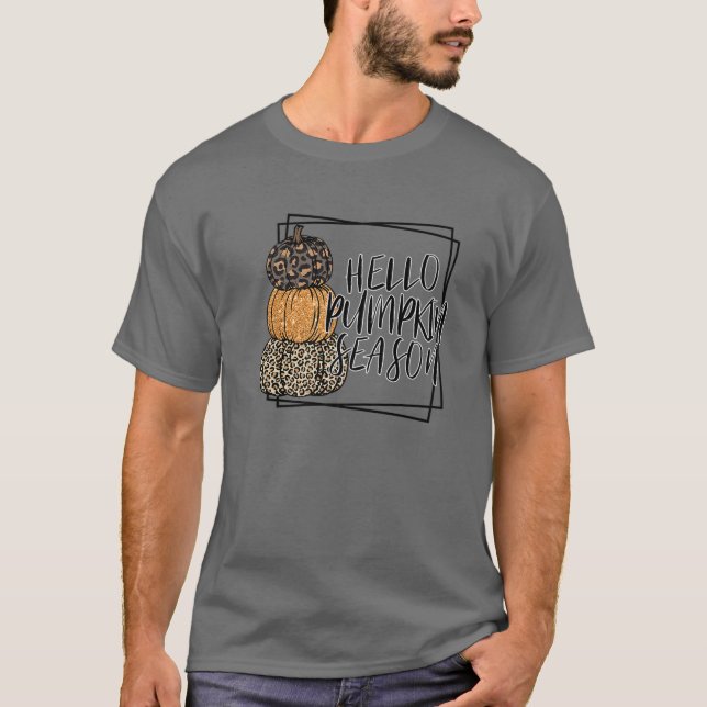 Camiseta Hello Pumpkin Season Leopard Autumn Season Lovers (Anverso)
