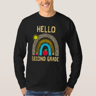 Camiseta Hello Second Grade Boho Rainbow Leopard 100 Days O