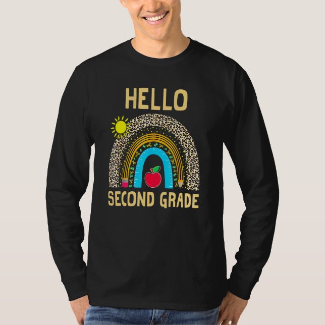Camiseta Hello Second Grade Boho Rainbow Leopard 100 Days O (Anverso)