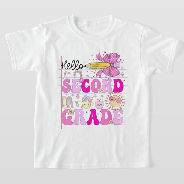 Camiseta Hello Second Grade Coquette Bow Teacher Girl (Distribución)