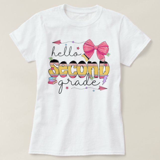 Camiseta Hello Second Grade First Day Of School Coquette (Diseño del anverso)