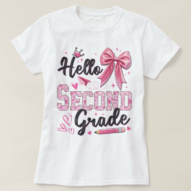 Camiseta Hello Second Grade First Day Of School Coquette Te (Diseño del anverso)