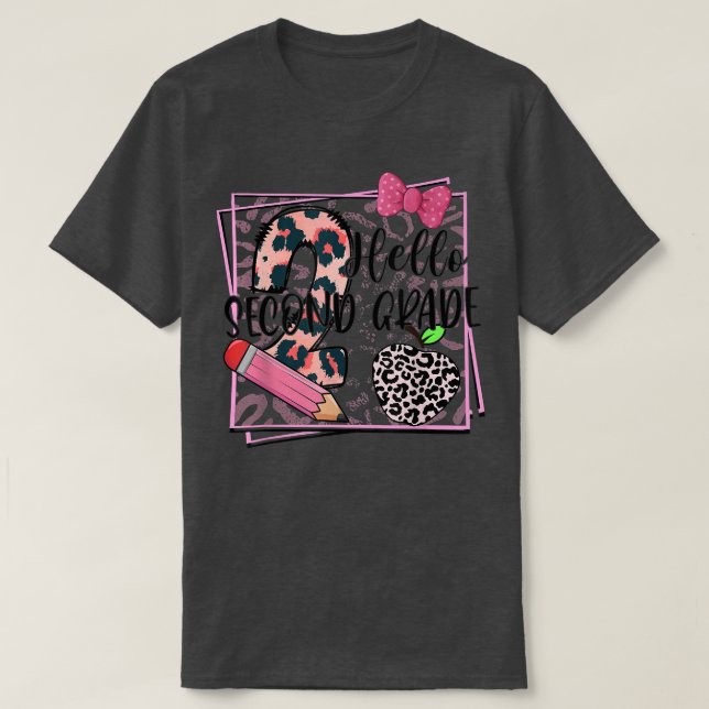 Camiseta Hello Second Grade Pink Leopard 2nd Grade Back To  (Diseño del anverso)