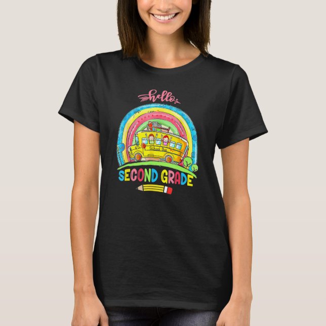 Camiseta Hello Second Grade Rainbow Back To School Student  (Anverso)