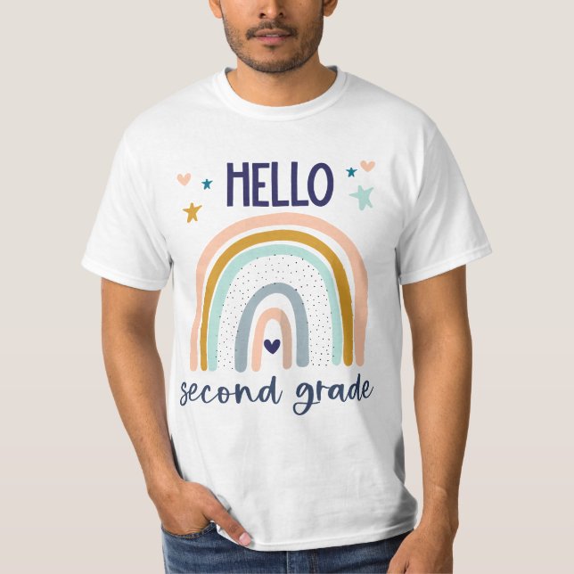 Camiseta Hello Seond Grade Retro Rainbow Cute for Teaher Gi (Anverso)