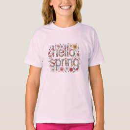 Camiseta Hello Spring – Floral Lettering Design