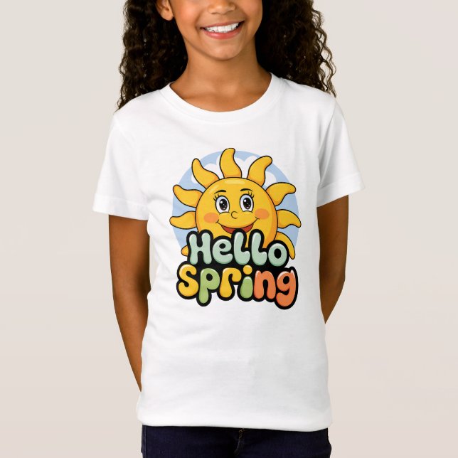 Camiseta Hello Spring : Soleil Souriant et Ciel Bleu (Anverso)