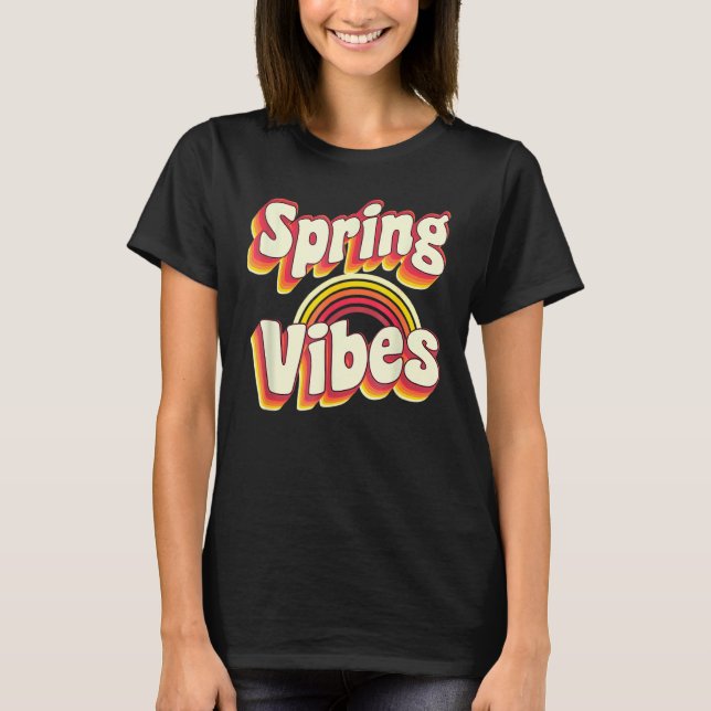 Camiseta Hello Spring Vibes Retro Sunset Rainbow Spring Bre (Anverso)