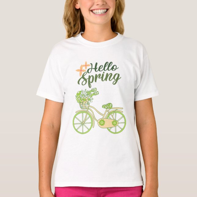 Camiseta Hello Spring Vintage Bicycle Illustration  (Anverso)